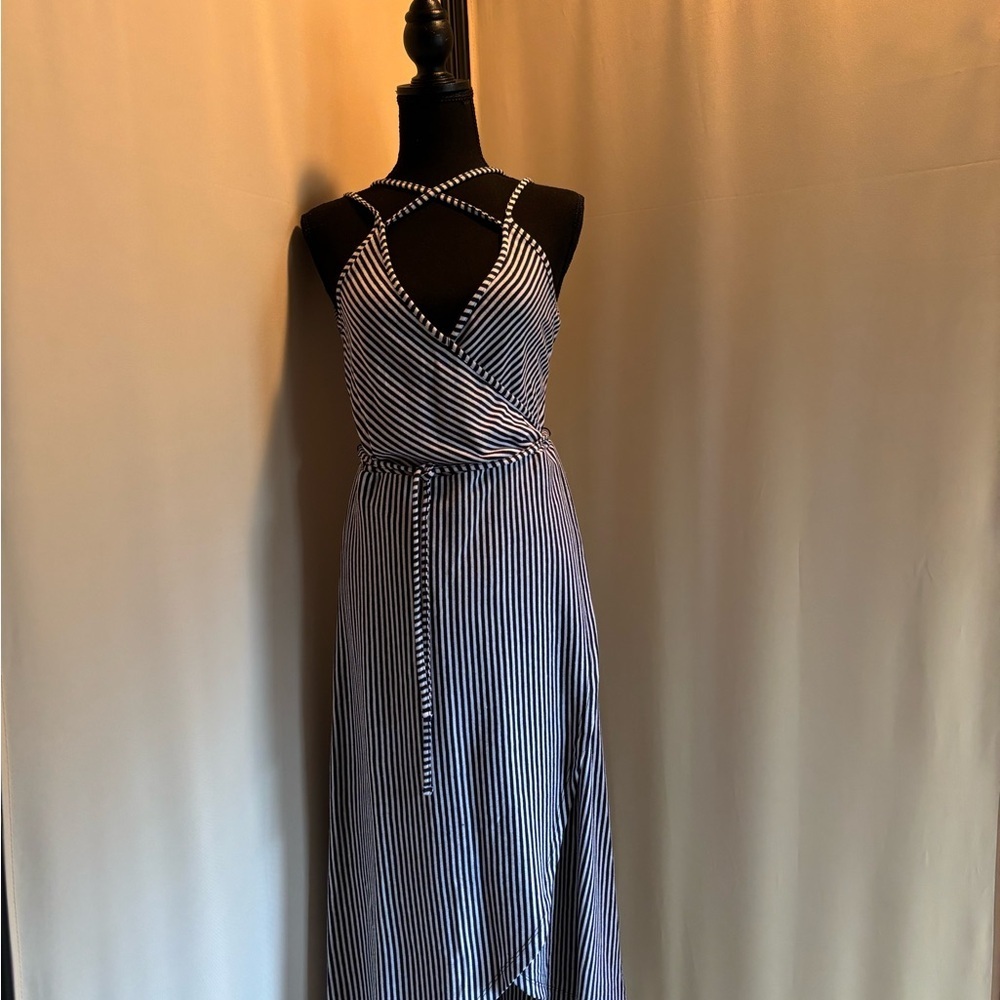 Blue and White Asymmetrical Halter Sundress - Picture 2 of 6